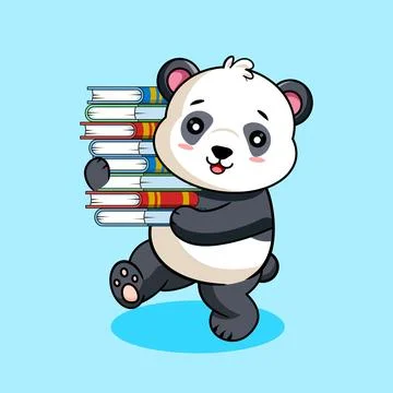 Cute Panda Carrying Stack of Books Stock Illustration