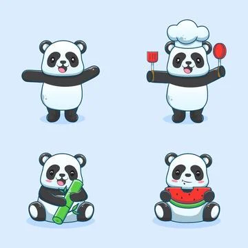 Cute panda cartoon set Stock Illustration