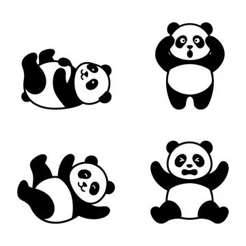 Cute panda character silhouette set, giant panda vector illustration Stock-Illustration