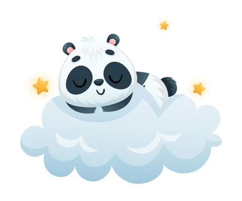 Cute Panda Character Sleeping on Soft Cloud with Bright Star Around Vector Stock Illustration