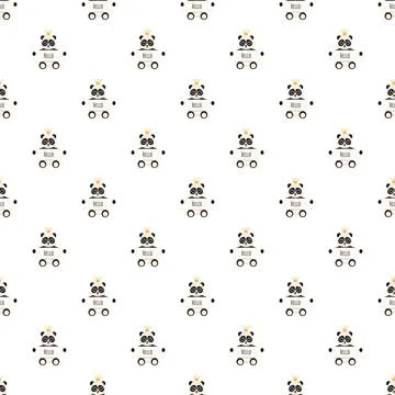 Cute panda characters with crowns greeting seamless pattern Stock Illustration