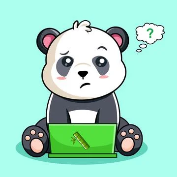 Cute Panda Confused Working on Laptop Vector Illustration Stock Illustration