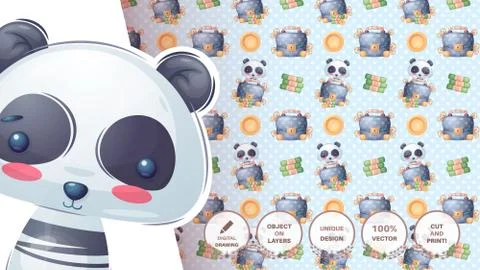 Cute panda diplomat - seamess pattern Stock Illustration