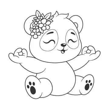 Cute panda is doing meditation for coloring Stock-Illustration