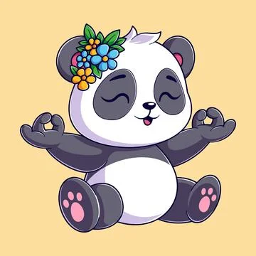 Cute panda is doing meditation Stock Illustration
