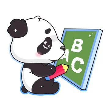 Cute panda drawing on school board with pencil kawaii cartoon vector characte Stock Illustration
