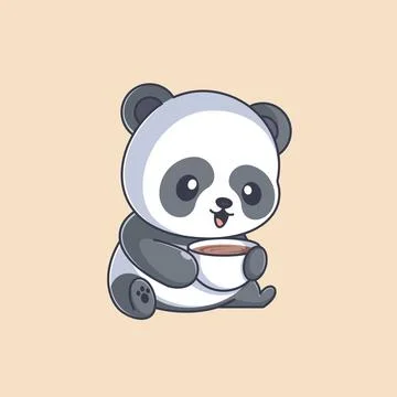 Cute panda drinking coffee Illustrazione stock
