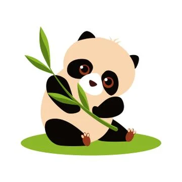 Cute Panda Eating Bamboo. Vector illustration Stock Illustration