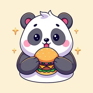 Cute panda is eating a burger Stock Illustration