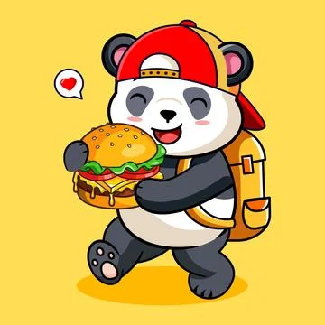 Cute Panda Eating Burger Vector Illustration Kawaii Stock Illustration