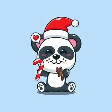 Cute panda eating christmas cookies and candy. Stock Illustration