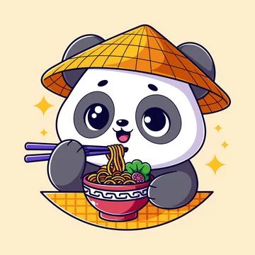 Cute panda is eating ramen Stock Illustration