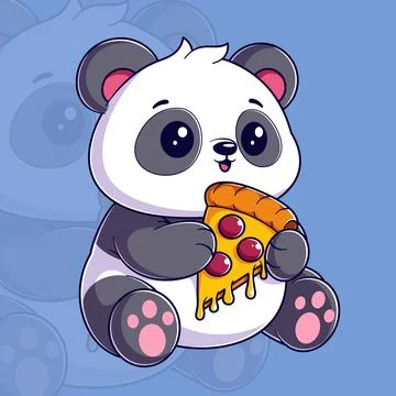 Cute panda eating a slice of pizza Stock Illustration