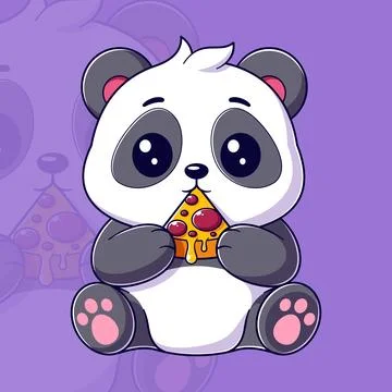 Cute panda eating a small piece of pizza Stock Illustration