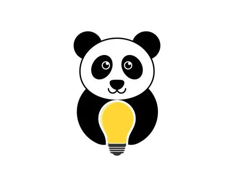 Cute panda with electrical bulb on the hand Stock Illustration