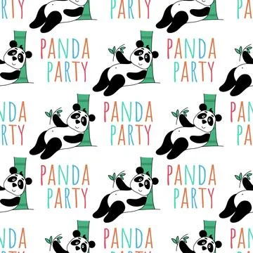 Cute panda with eucalyptus seamless pattern Illustrazione stock