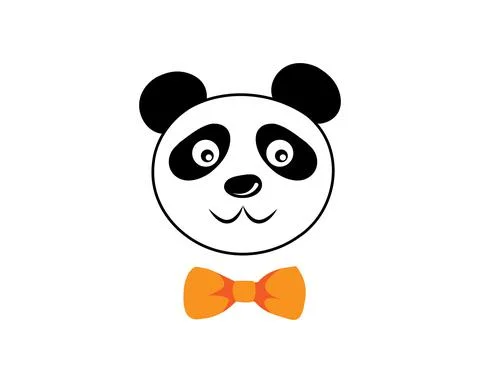 Cute panda face wearing bow tie, pet animal in cartoon style. Funny baby kids Illustrazione stock