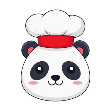 Cute panda face wearing a chef hat portrait, isolated cartoon character vec.. Stock Illustration