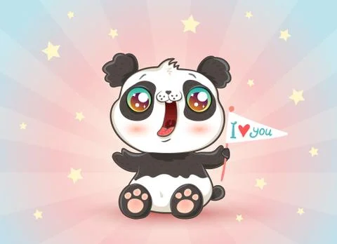 Cute panda with flag Stock Illustration