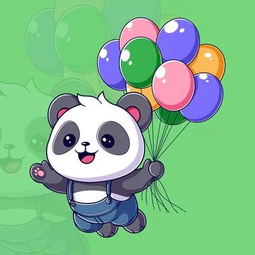 Cute panda floating with balloon in hand Stock Illustration