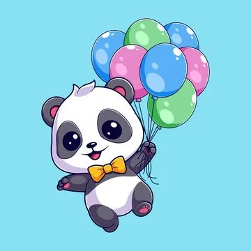 Cute panda is floating with balloons Illustrazione stock