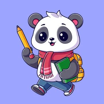 Cute panda goes to school Stock Illustration