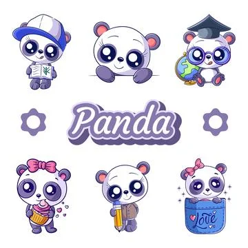 Cute panda, hand drawn style set Stock Illustration