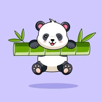 Cute Panda Hanging on Bamboo Stock Illustration