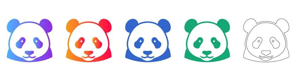 Cute Panda Head Icon Set in Gradient Styles Stock Illustration