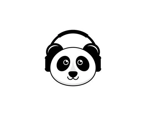 Cute panda head using headphone illustration 스톡 일러스트
