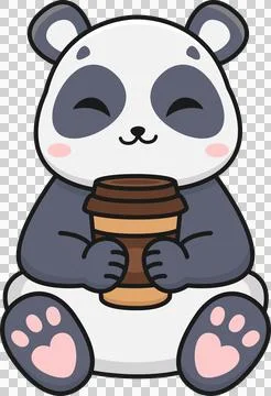 Cute panda holding a cup of coffee, cartoon illustration Stock Illustration