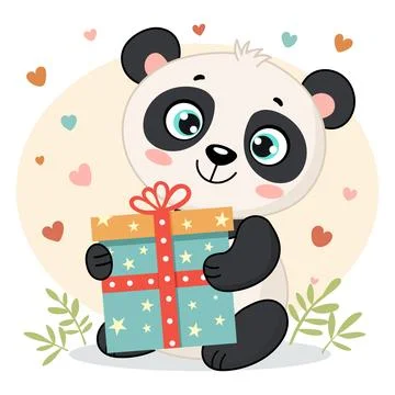 Cute panda holding a gift box Stock Illustration