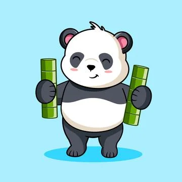 Cute Panda Holding Two Bamboo Sticks Stock Illustration