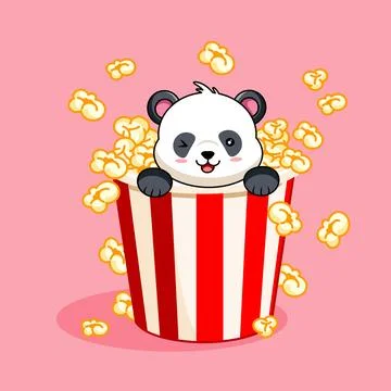 Cute Panda inside Popcorn Bucket Stock Illustration
