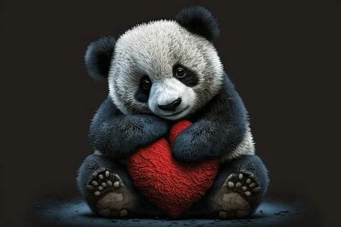 Cute Panda, isolated on a background with red hearts Stock Illustration