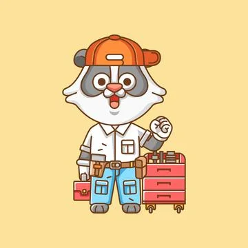 Cute panda mechanic with tool at workshop cartoon animal character mascot icon Illustrazione stock