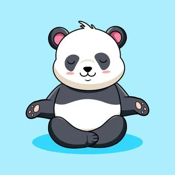 Cute Panda Meditating Peacefully Vector Illustration Cartoon Design Stock Illustration