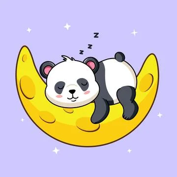 Cute Panda Napping on a Crescent Moon with Stars Stock Illustration