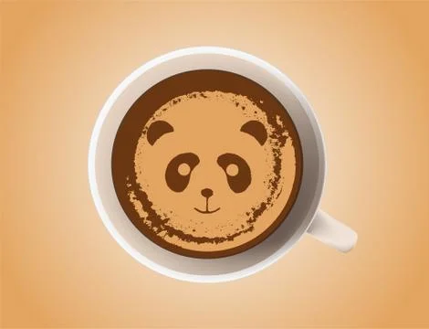 Cute panda is pictured in a cup of coffee with milk and cream. Stock Illustration