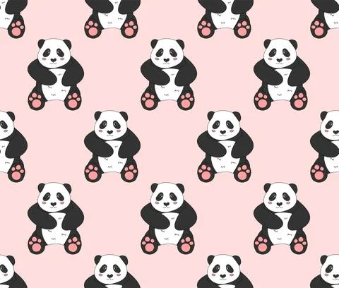 Cute Panda on Pink Background Stock Illustration