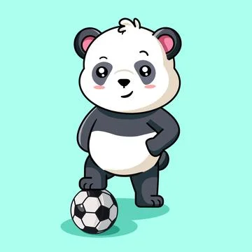 Cute Panda Playing Soccer Vector Illustration Kawaii Animal Stock Illustration