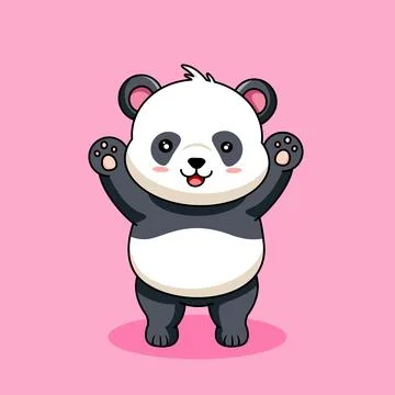 Cute Panda with Raised Hand Paws Vector Stock Illustration
