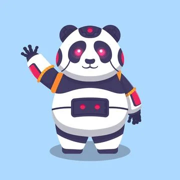 Cute Panda Robot Character Flat Vector Illustration Stock Illustration