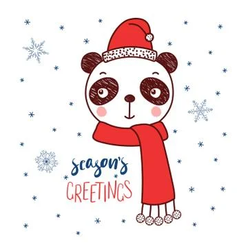 Cute panda in a Santa hat Stock Illustration