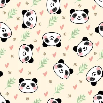 Cute panda seamless pattern in soft color Stock Illustration