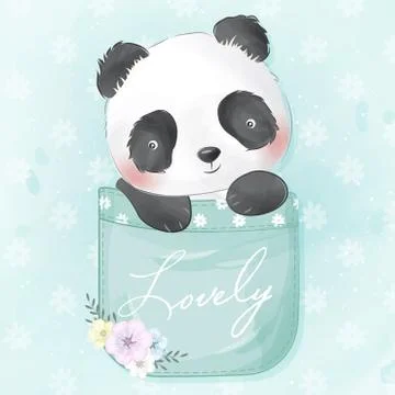Cute panda sitting inside the pocket illustration Stock Illustration