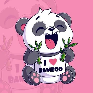 Cute panda sitting while eating bamboo Stock Illustration