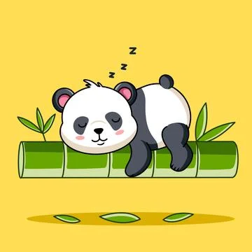 Cute Panda Sleeping Peacefully with Smiling Face on Bamboo Stock Illustration