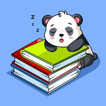 Cute Panda Sleeping on a Stack of Books Vector Illustration Kawaii Animal Ilustração Stock