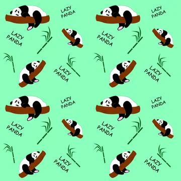 Cute panda sleeps on a tree branch. Seamless pattern for kids. Vector illustr Stock Illustration
